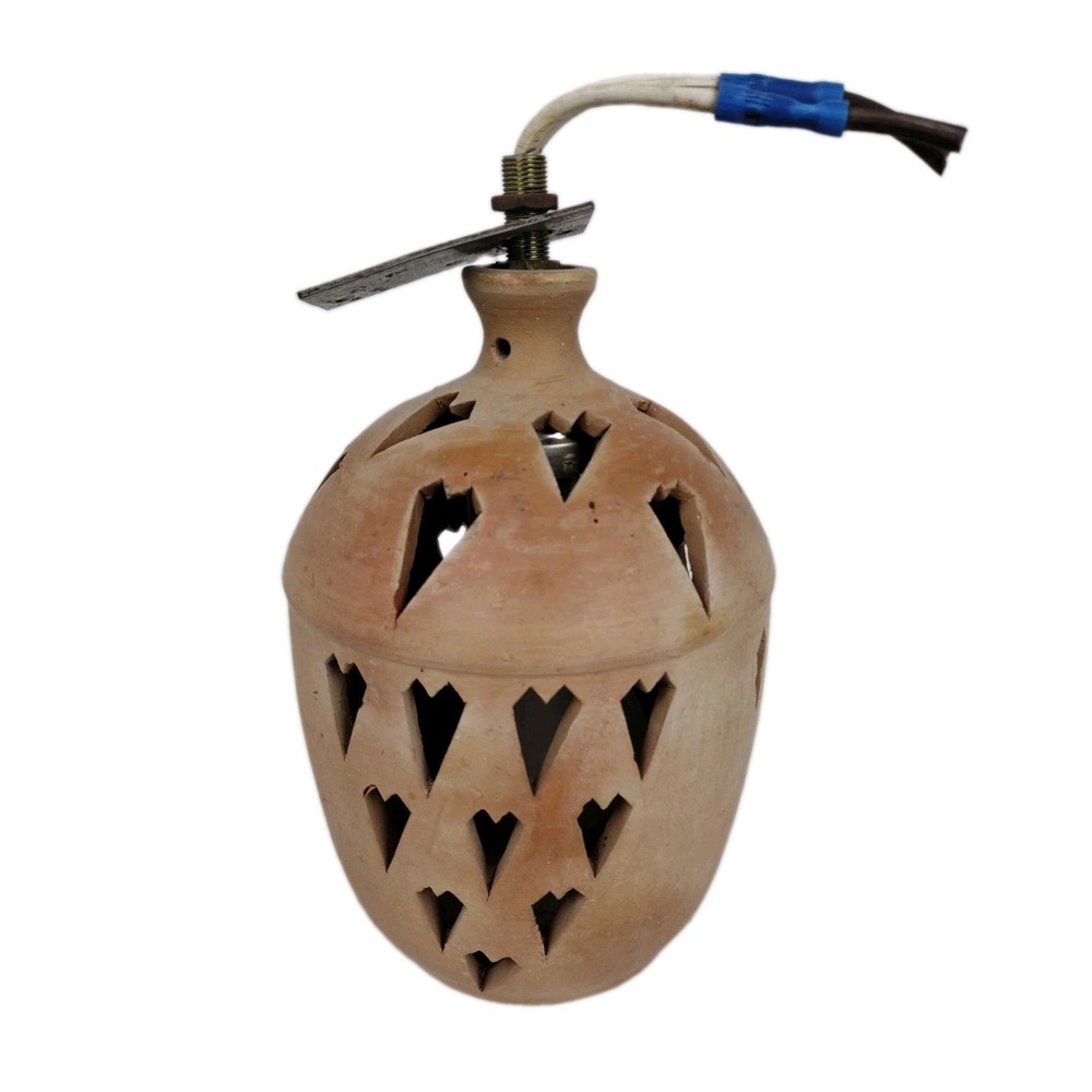 Terra Cotta Clay Swag hanging Lamp MCM Pierced Southwest western Aztec #003